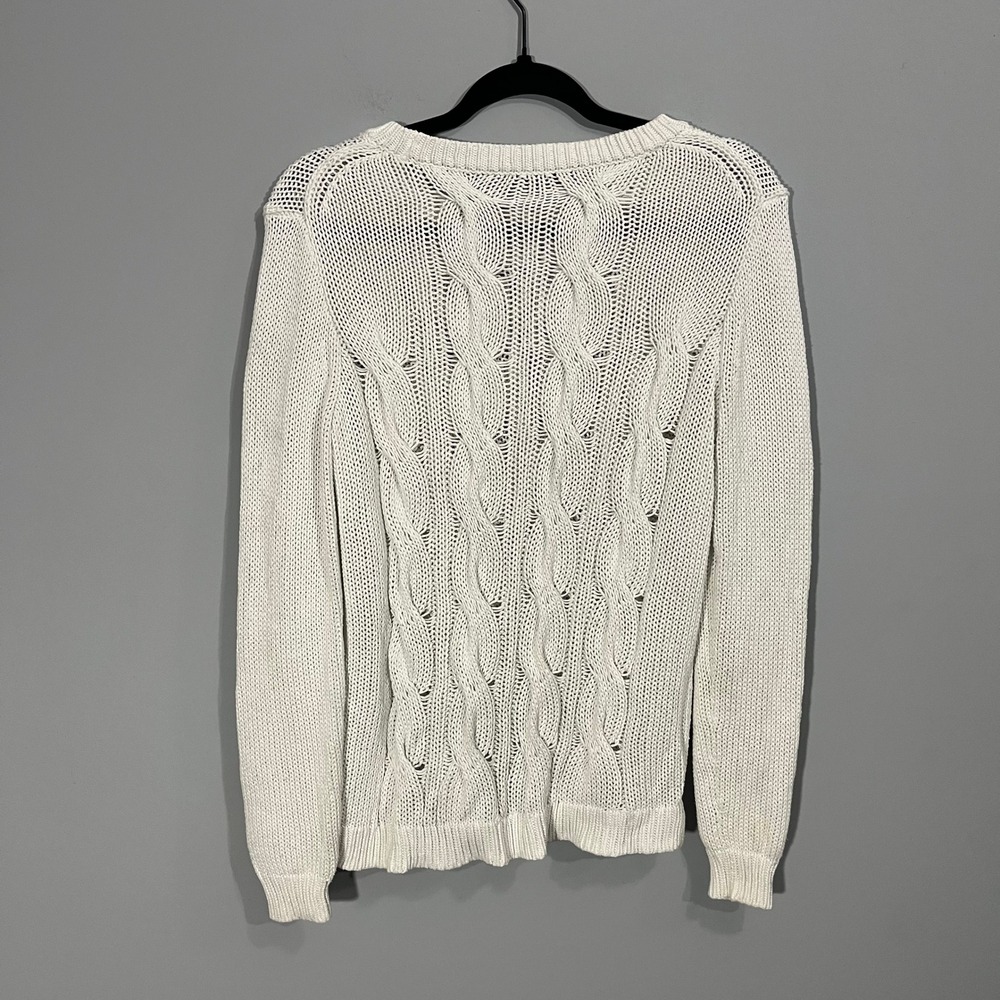 J.Crew Womens White Cotton Cable Knit Open Stitch Crewneck Sweater XS - Picture 4 of 6
